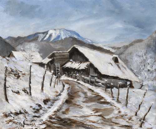 tableaux peintures montagnes peintres leschaux vacheresse alpages chalets hiver neige