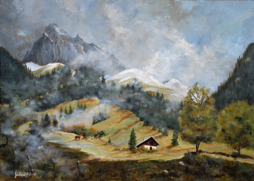 tableaux peintures montagnes alpages vaches chablais abondance abbaye châtel chapelle cours sapins dranse cornettes neige