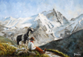mont blanc vache alpage peinture montagne tableau alpes vaches paysage